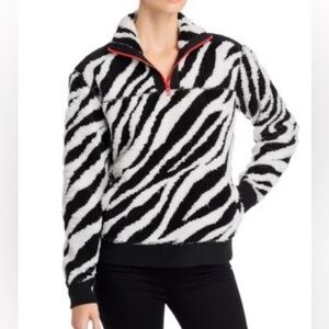 Rag & Bone Zebra Half Zip Sherpa Pullover Jacket Black White Size Large bin 1W